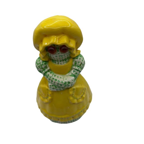Vintage Sittre Ceramic Burlap Rag Doll Button Eye Sponge Holder - Yellow/Green - Picture 2 of 8